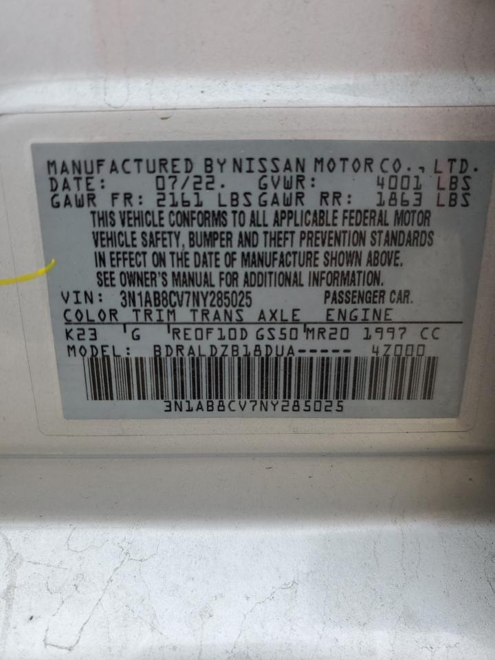 2022 NISSAN SENTRA SV VIN:3N1AB8CV7NY285025