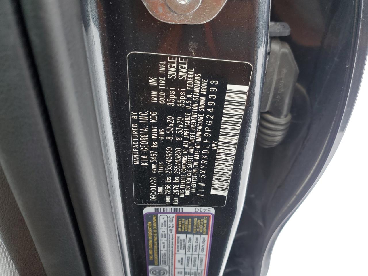 2023 KIA SORENTO SX VIN:5XYRKDLF9PG249393