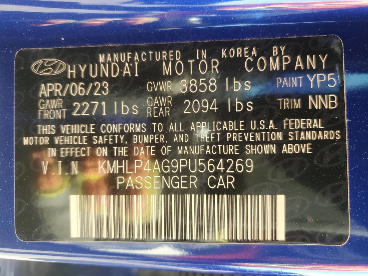 2023 HYUNDAI ELANTRA LIMITED VIN:KMHLP4AG9PU564269