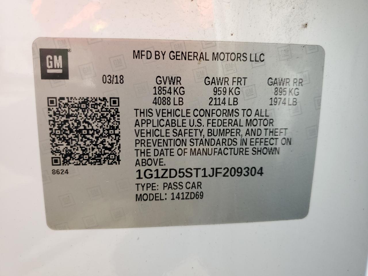 2023 CHEVROLET MALIBU LT VIN:1G1ZD5ST1JF209304