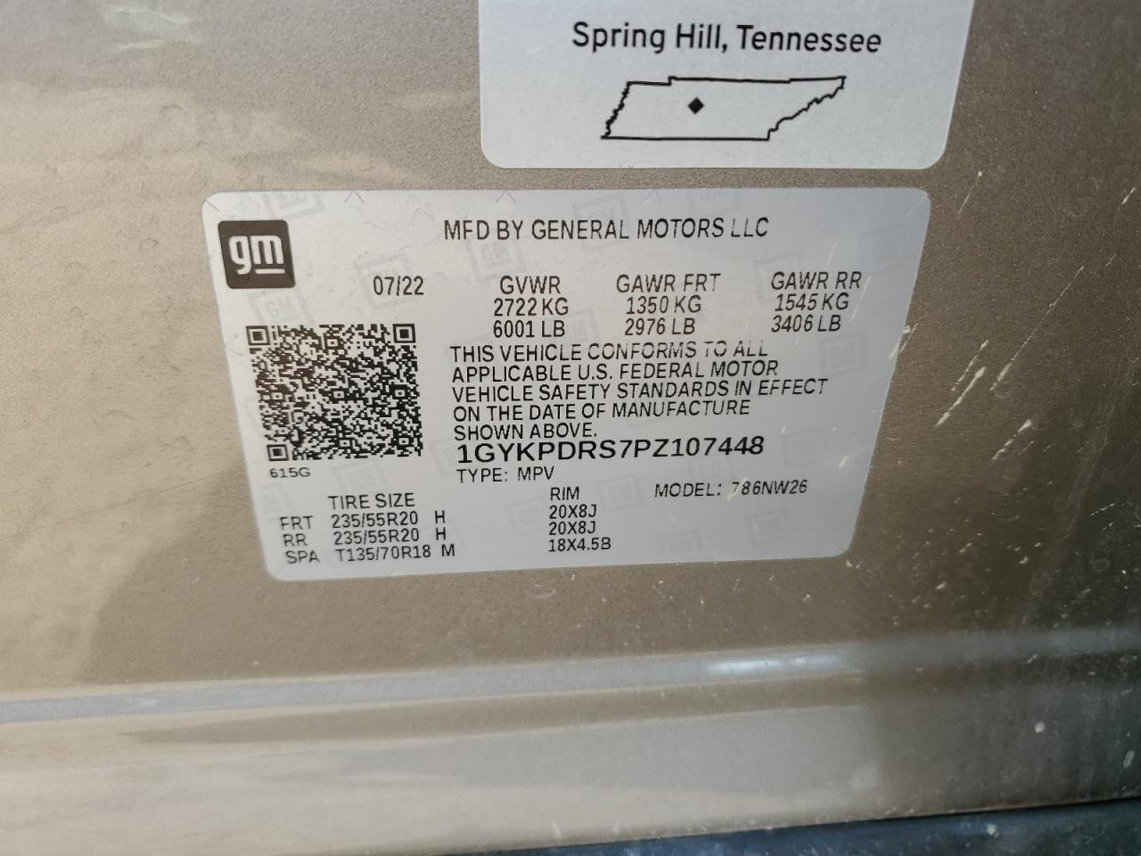 2023 CADILLAC XT6 PREMIUM LUXURY VIN:1GYKPDRS7PZ107448