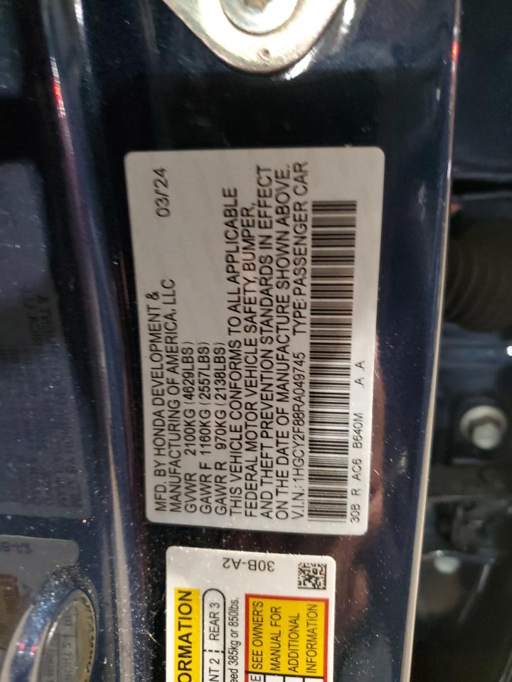 2024 HONDA ACCORD TOURING HYBRID VIN:1HGCY2F88RA049745