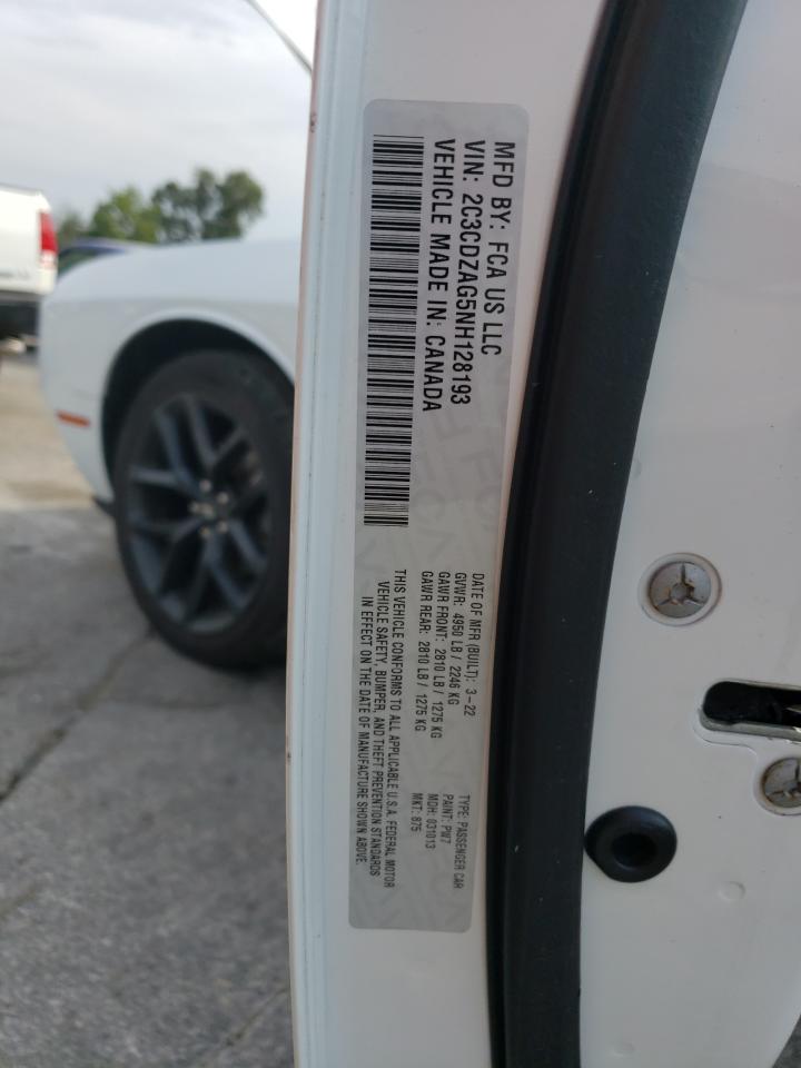 2022 DODGE CHALLENGER SXT VIN:2C3CDZAG5NH128193