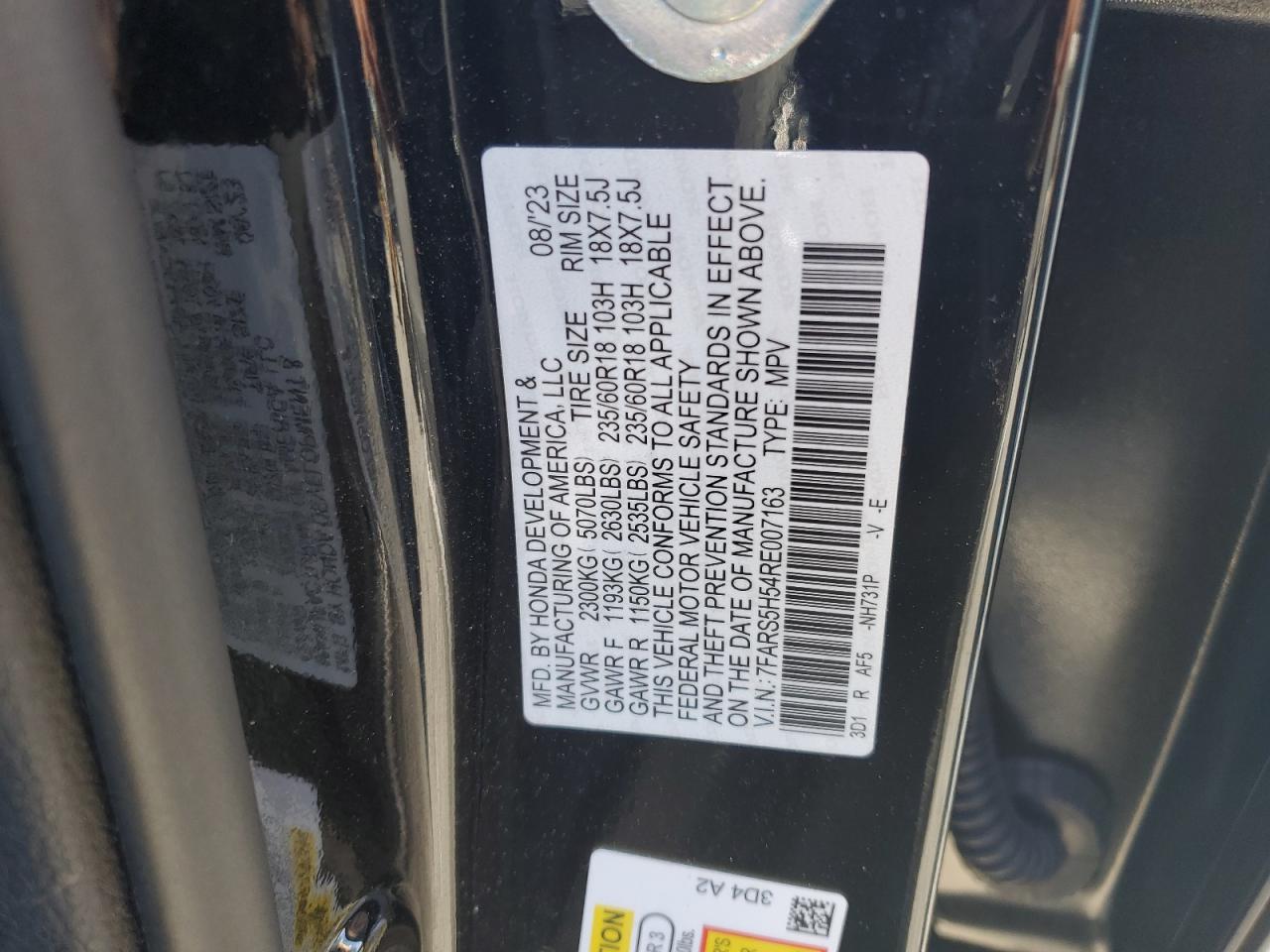 2024 HONDA CR-V SPORT VIN:7FARS5H54RE007163