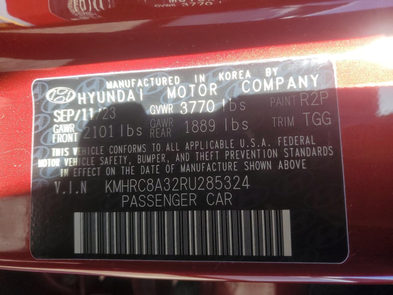 2024 HYUNDAI VENUE SEL VIN:KMHRC8A32RU285324