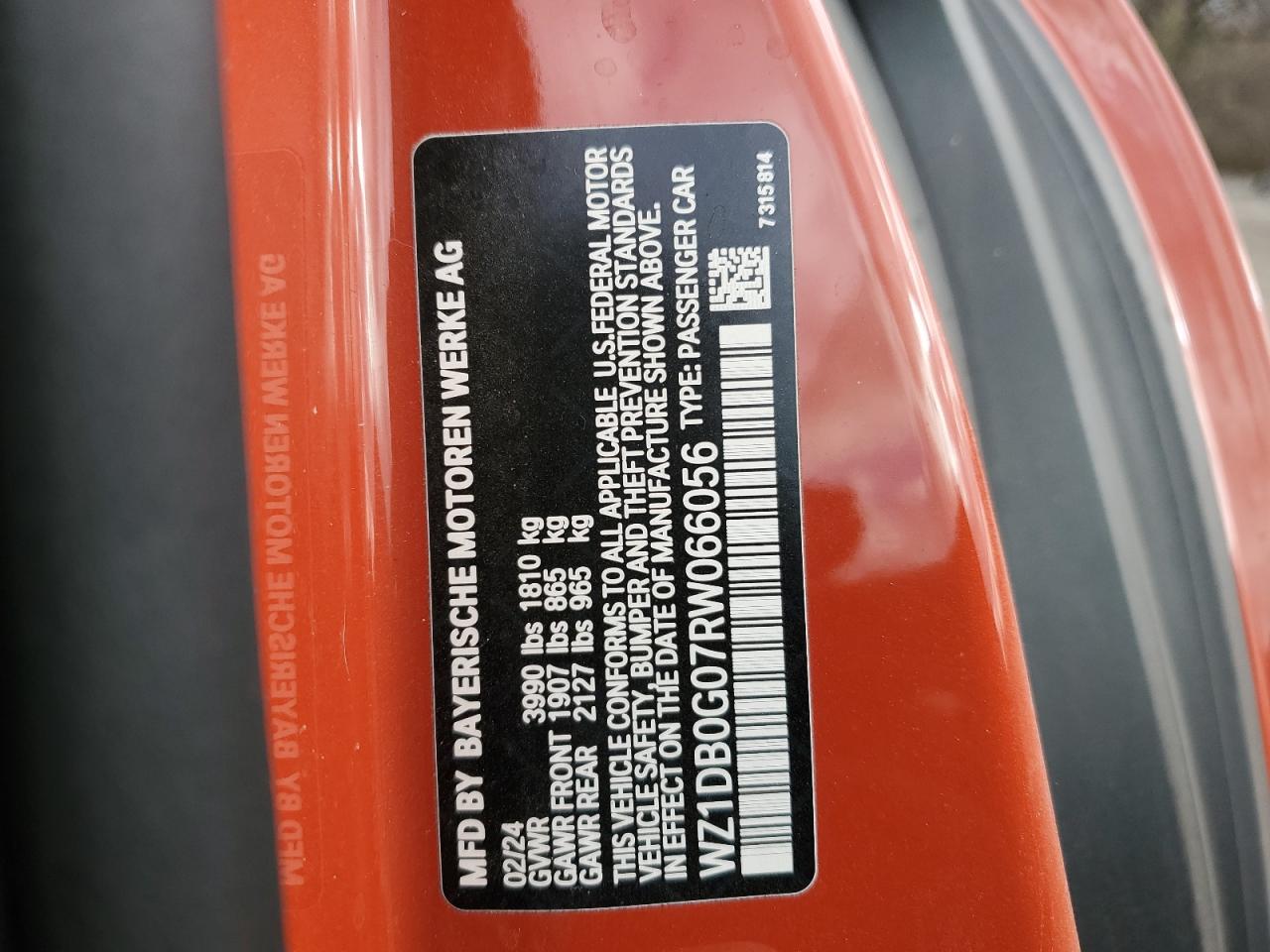 2024 TOYOTA SUPRA BASE VIN:WZ1DB0G07RW066056