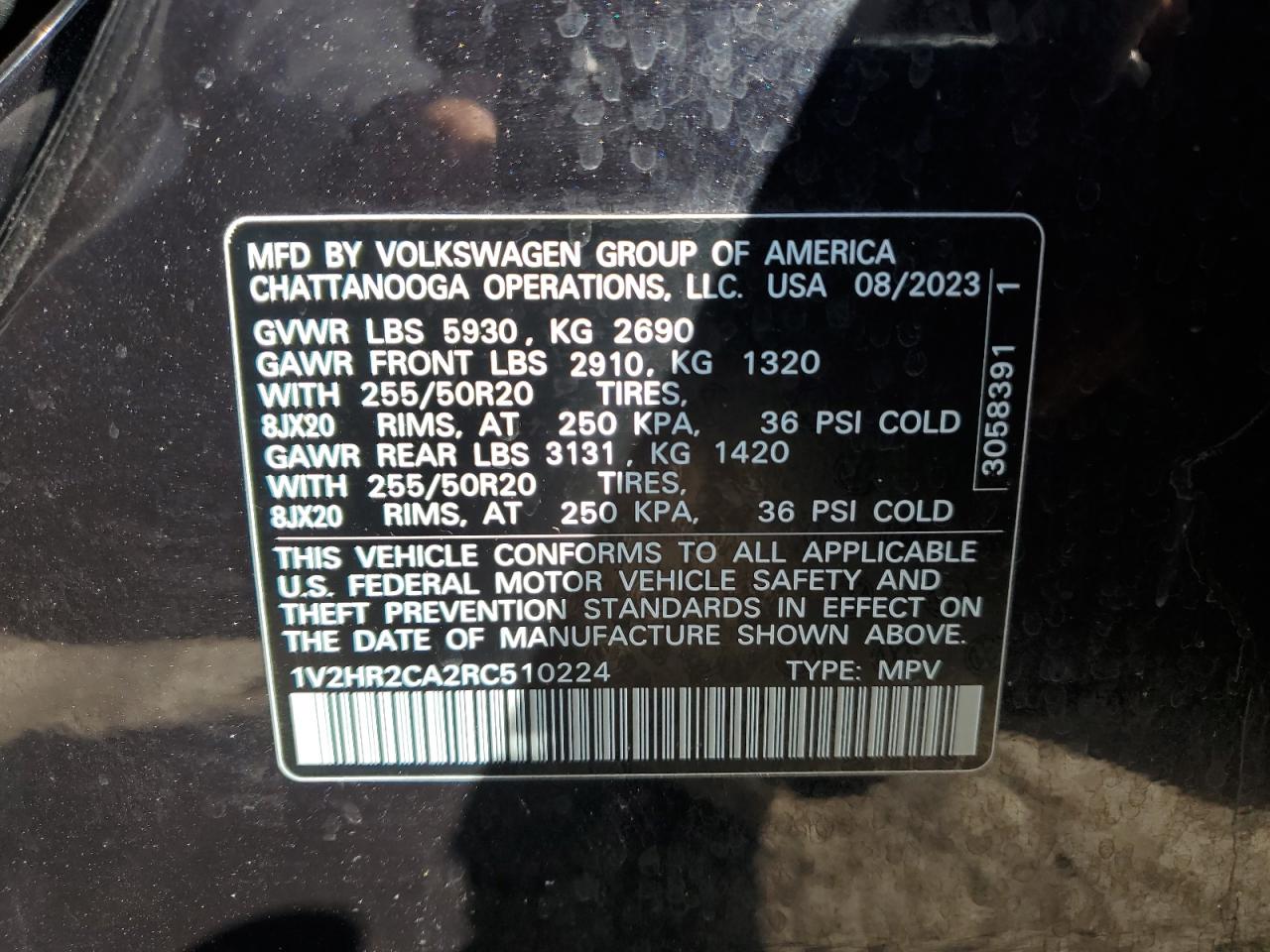 2024 VOLKSWAGEN ATLAS SE VIN:1V2HR2CA2RC510224