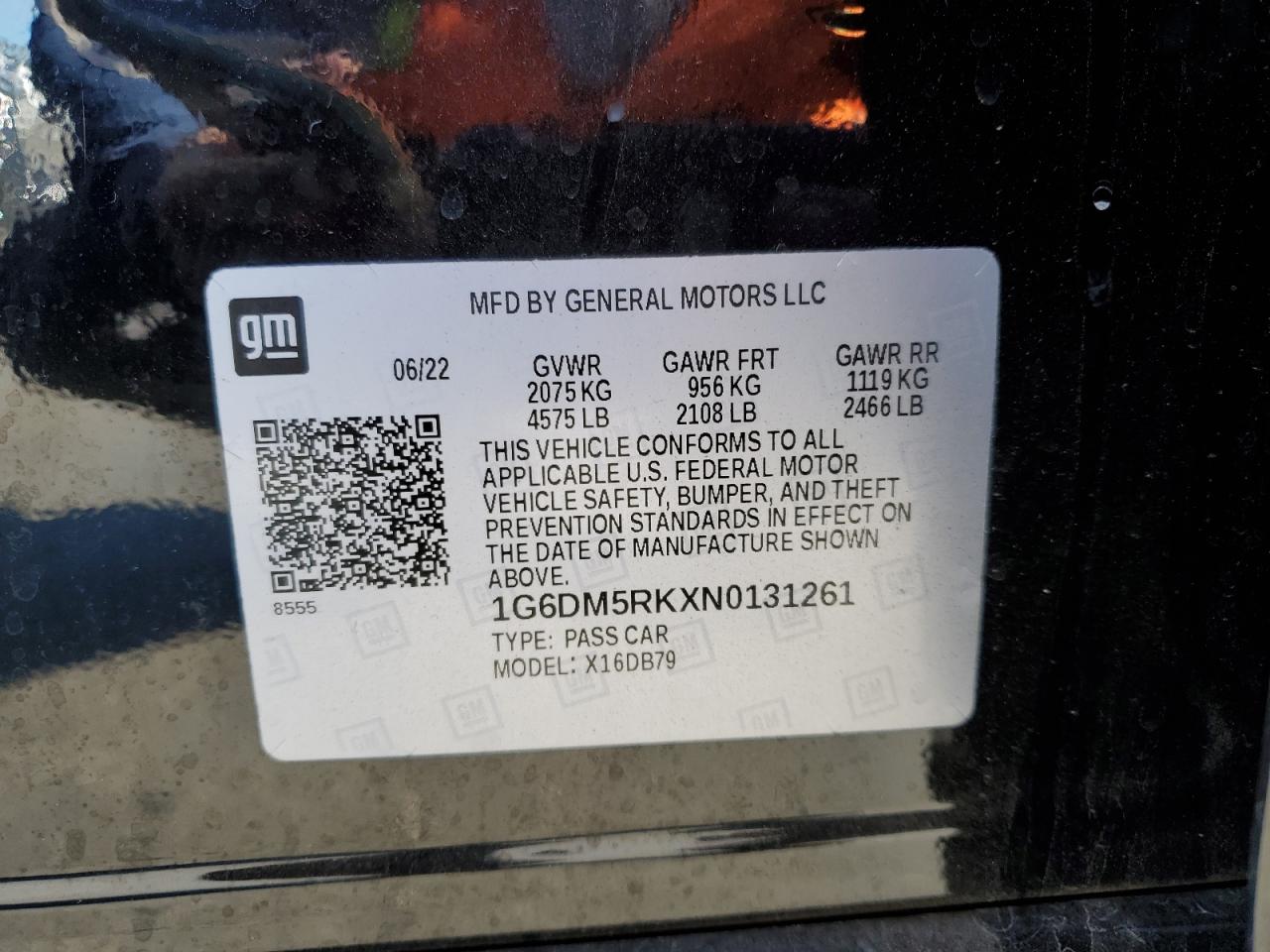 2022 CADILLAC CT5 LUXURY VIN:1G6DM5RKXN0131261