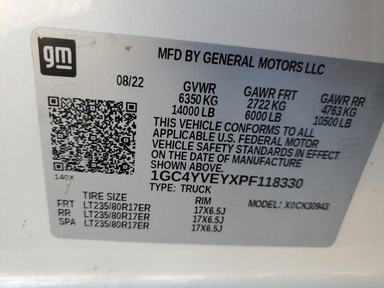 2023 CHEVROLET SILVERADO K3500 HIGH COUNTRY VIN:1GC4YVEYXPF118330