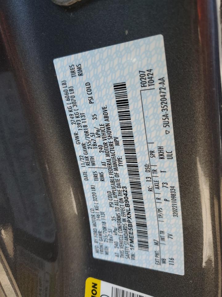 2022 FORD BRONCO BASE VIN:1FMEE5BPXNLB90423