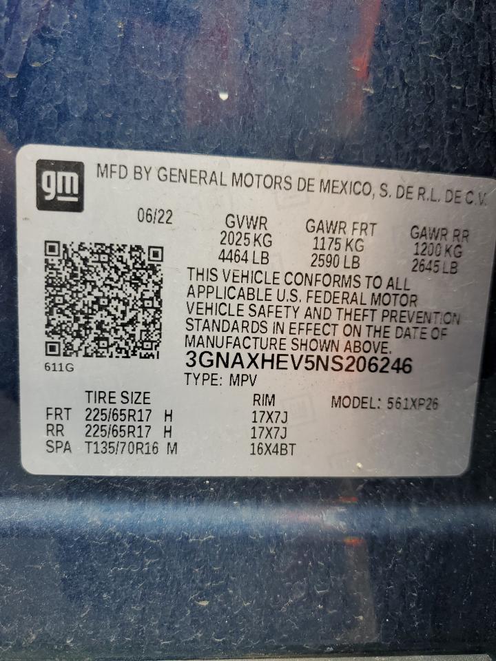 2022 CHEVROLET EQUINOX LS VIN:3GNAXHEV5NS206246