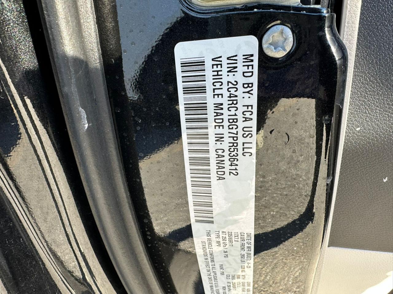 2023 CHRYSLER PACIFICA TOURING L VIN:2C4RC1BG7PR536412