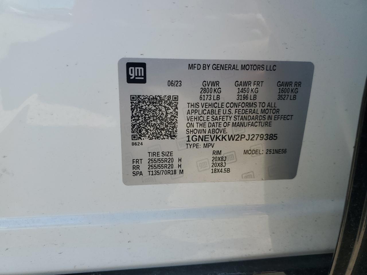 2023 CHEVROLET TRAVERSE PREMIER VIN:1GNEVKKW2PJ279385