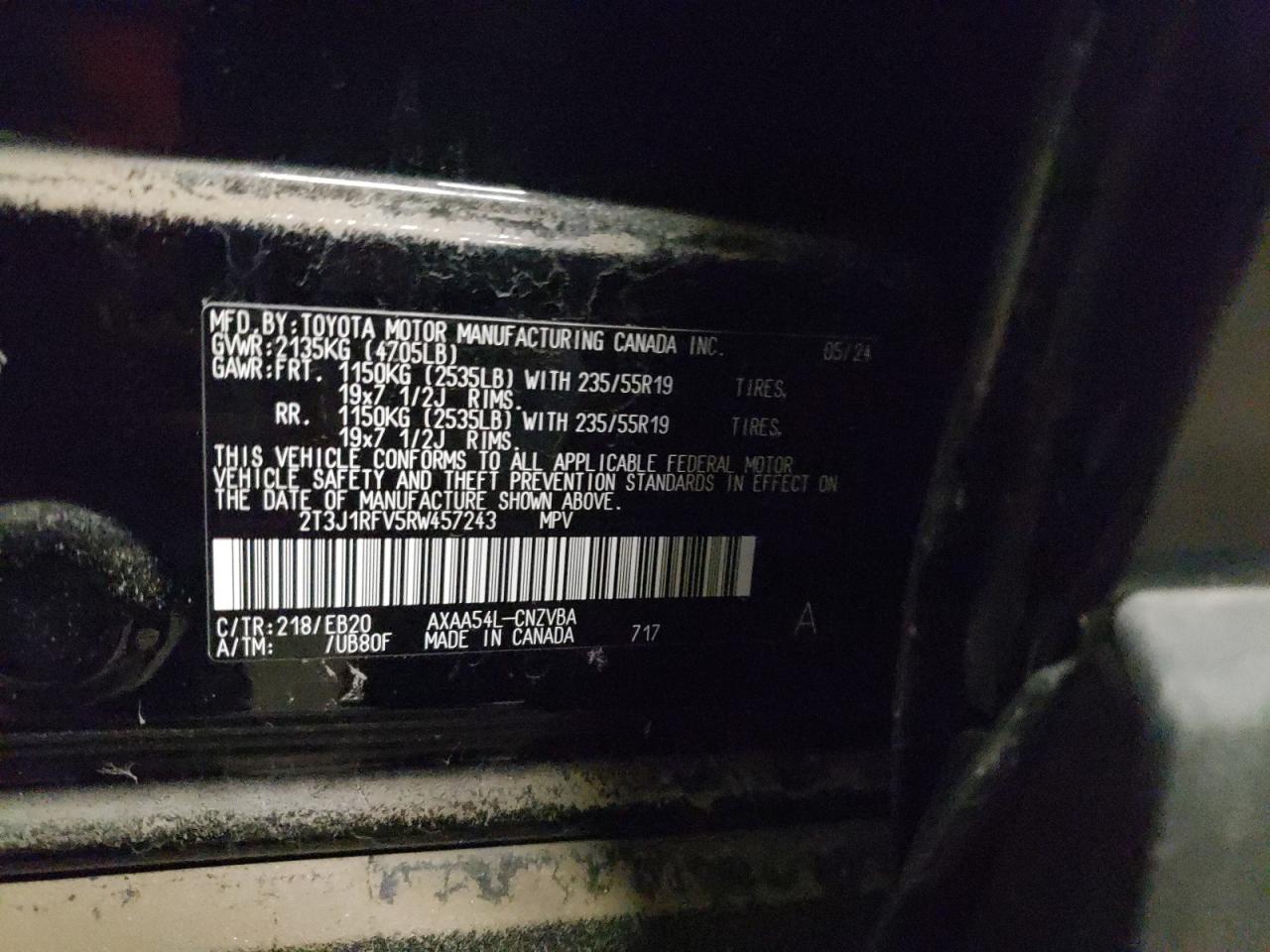 2024 TOYOTA RAV4 ADVENTURE VIN:2T3J1RFV5RW457243