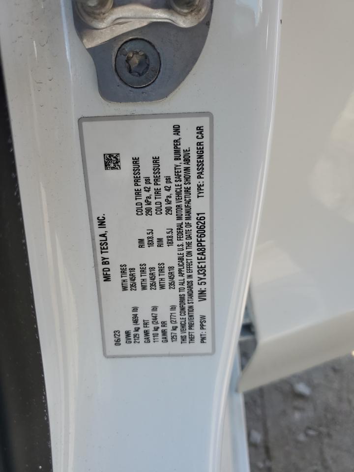 2023 TESLA MODEL 3  VIN:5YJ3E1EA8PF606261