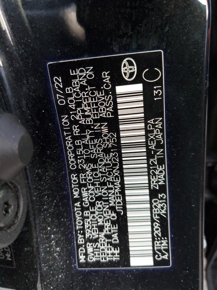 2022 TOYOTA COROLLA LE VIN:JTDEPMAEXNJ231752