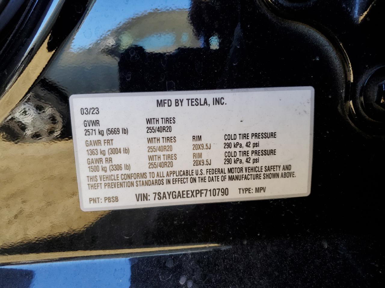 2023 TESLA MODEL Y  VIN:7SAYGAEEXPF710790