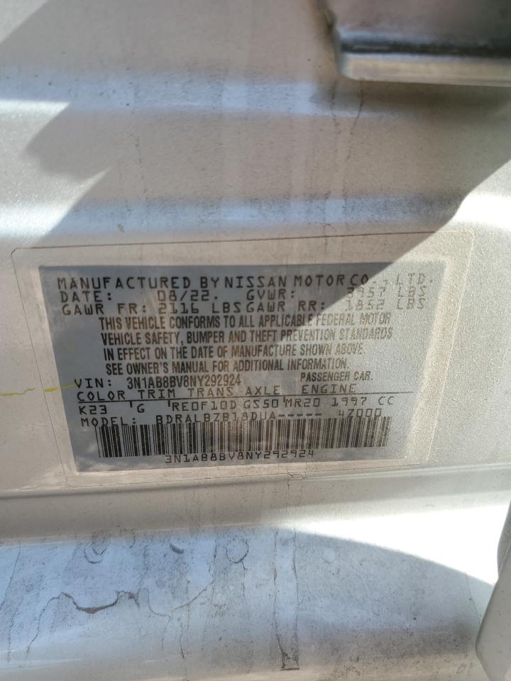 2022 NISSAN SENTRA S VIN:3N1AB8BV8NY292924