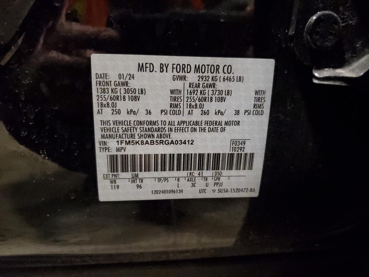 2024 FORD EXPLORER POLICE INTERCEPTOR VIN:1FM5K8AB5RGA03412