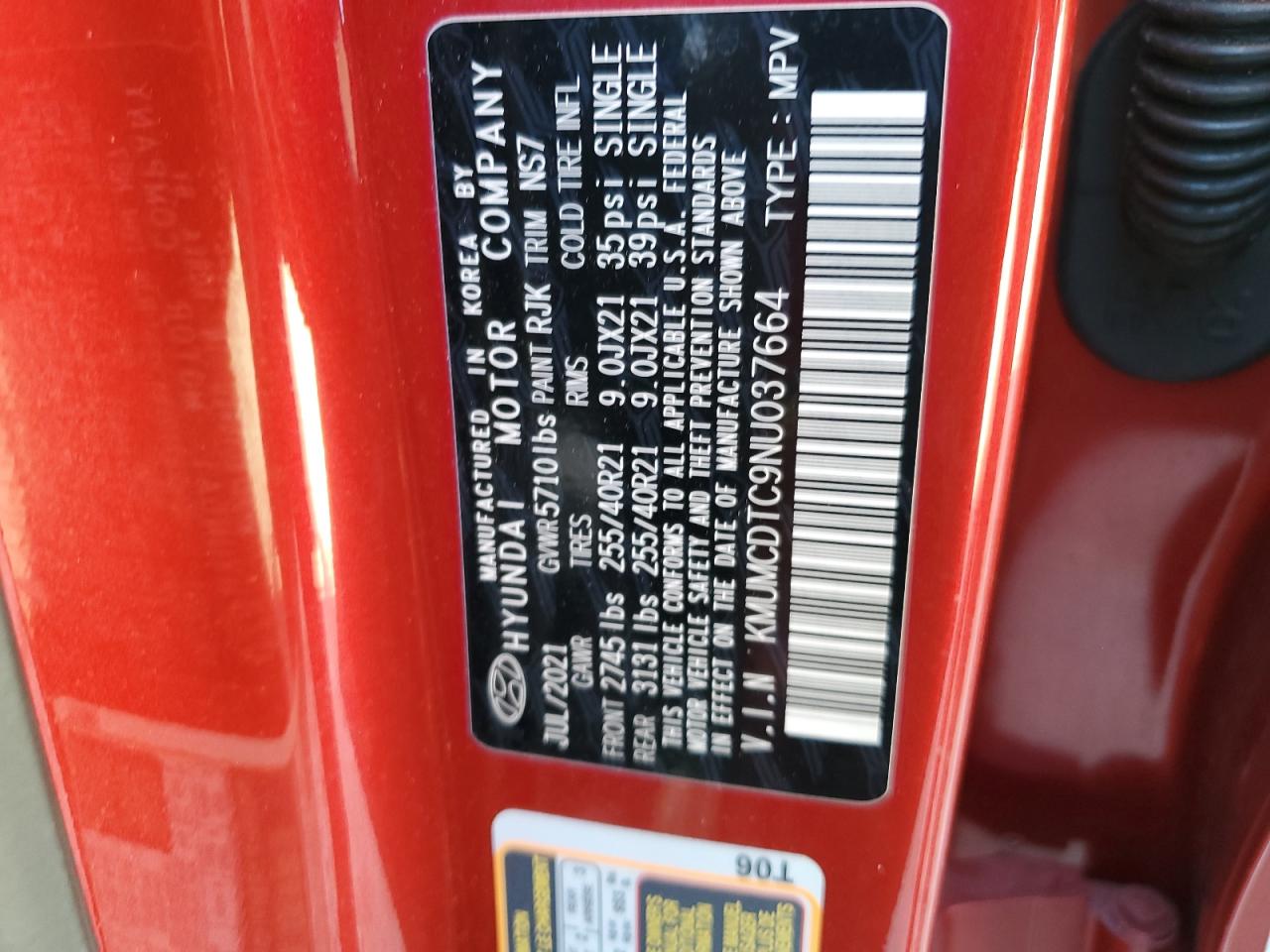 2022 GENESIS GV70 BASE VIN:KMUMCDTC9NU037664