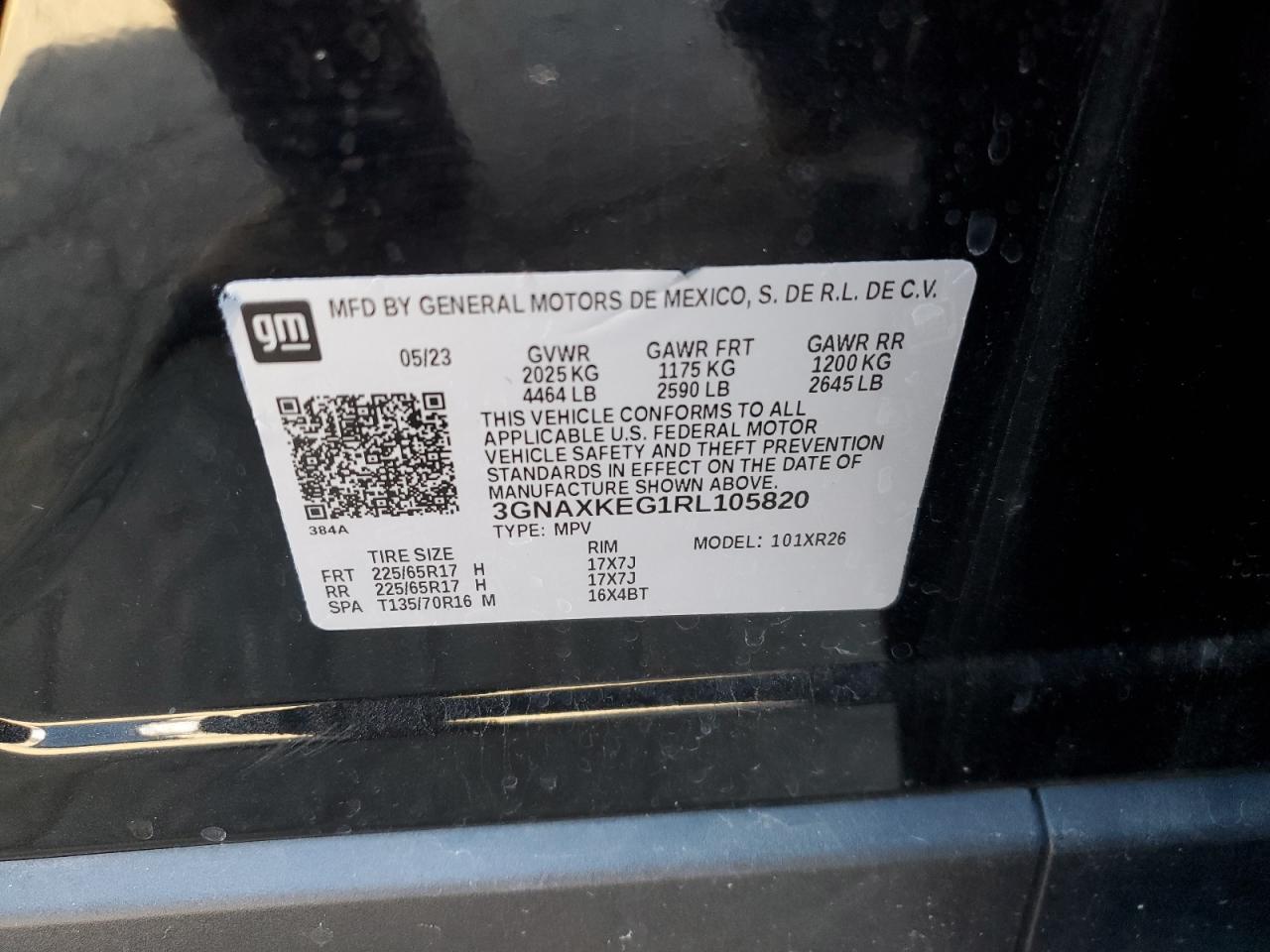 2024 CHEVROLET EQUINOX LT VIN:3GNAXKEG1RL105820