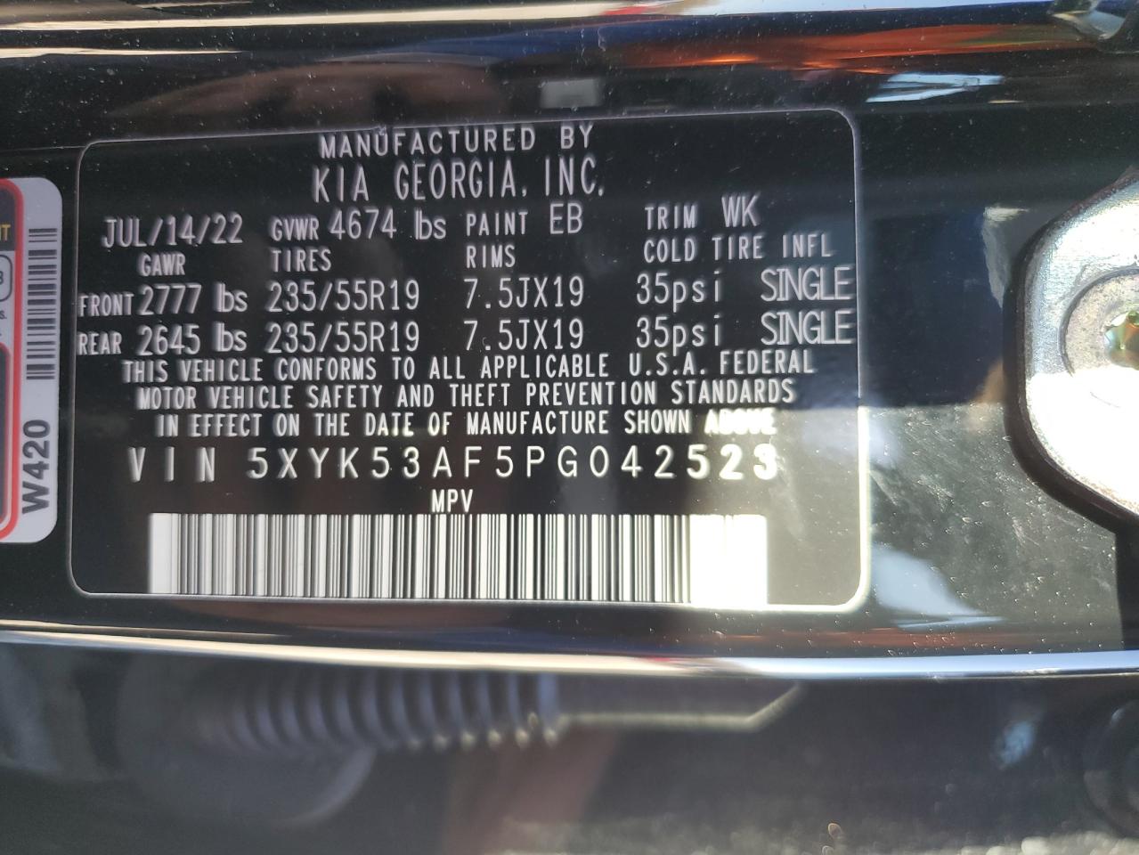 2023 KIA SPORTAGE SX PRESTIGE VIN:5XYK53AF5PG042523