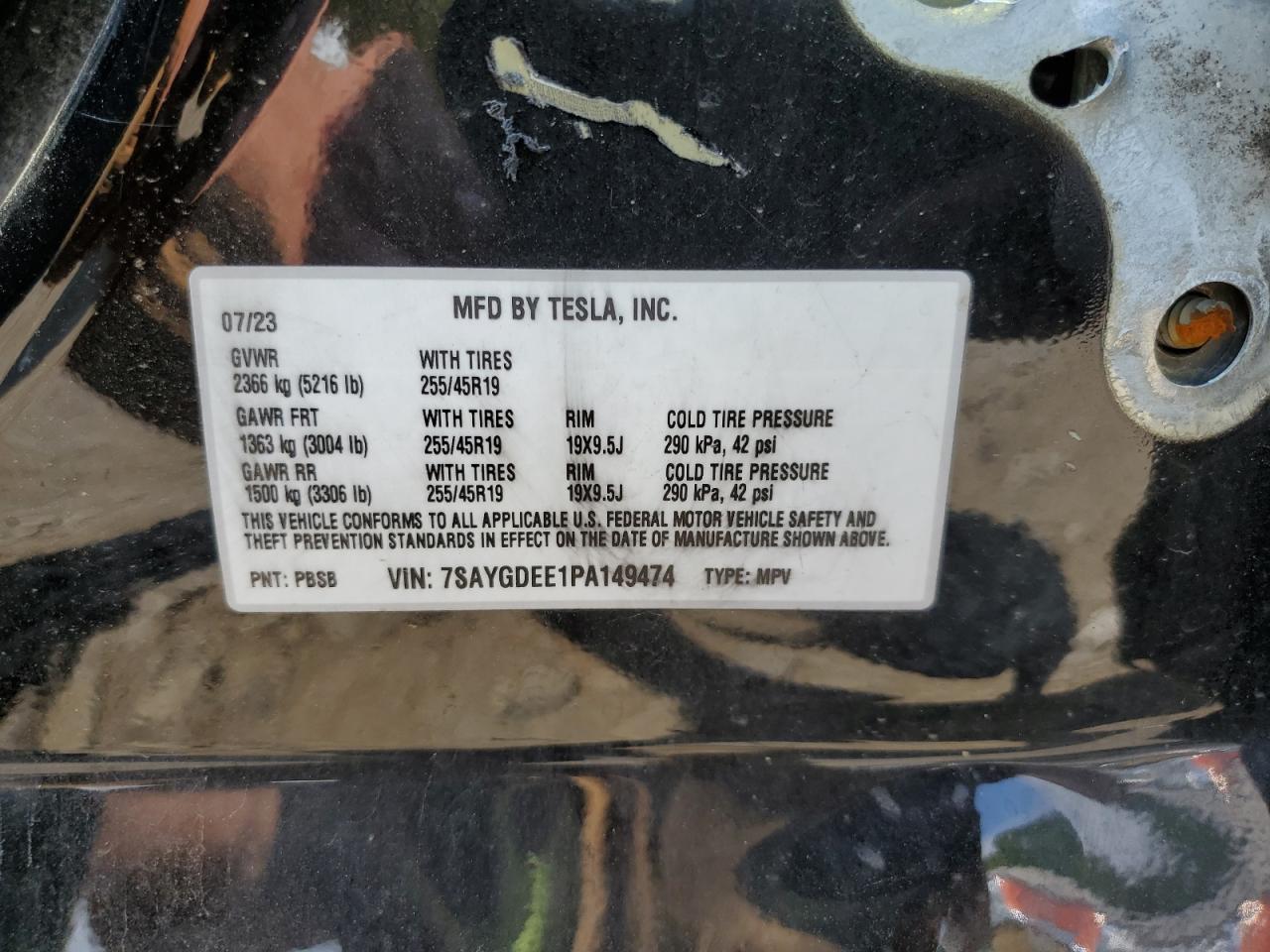 2023 TESLA MODEL Y  VIN:7SAYGDEE1PA149474