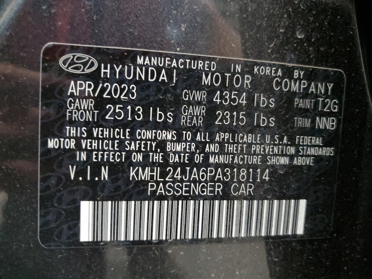 2023 HYUNDAI SONATA SE VIN:KMHL24JA6PA318114