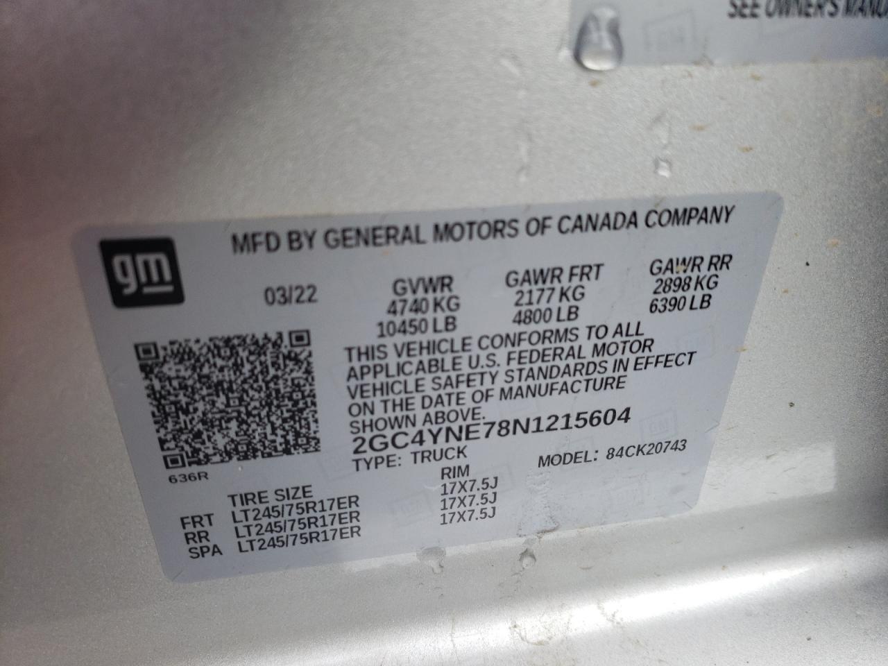 2022 CHEVROLET SILVERADO K2500 HEAVY DUTY LT VIN:2GC4YNE78N1215604