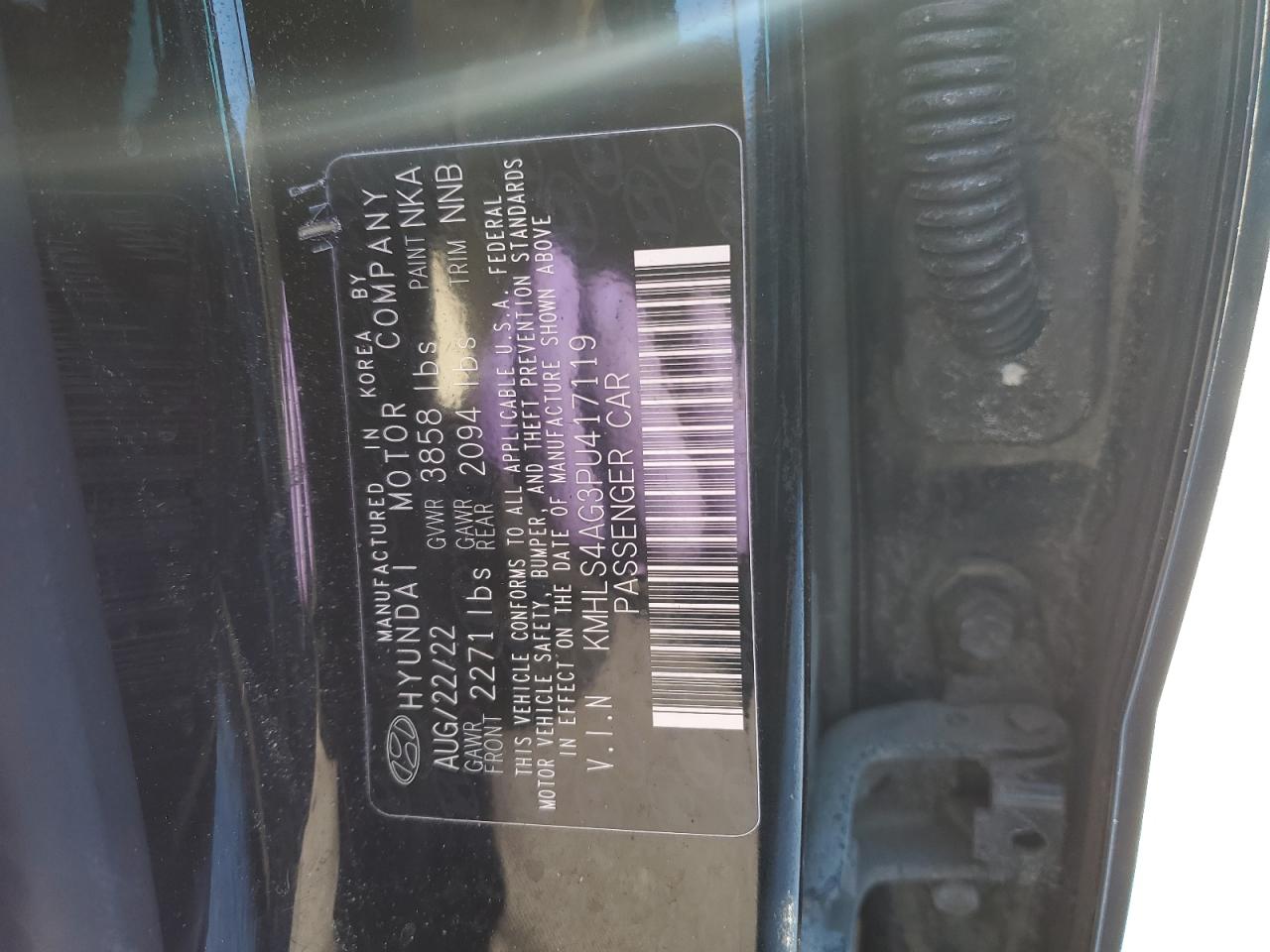 2023 HYUNDAI ELANTRA SEL VIN:KMHLS4AG3PU417119