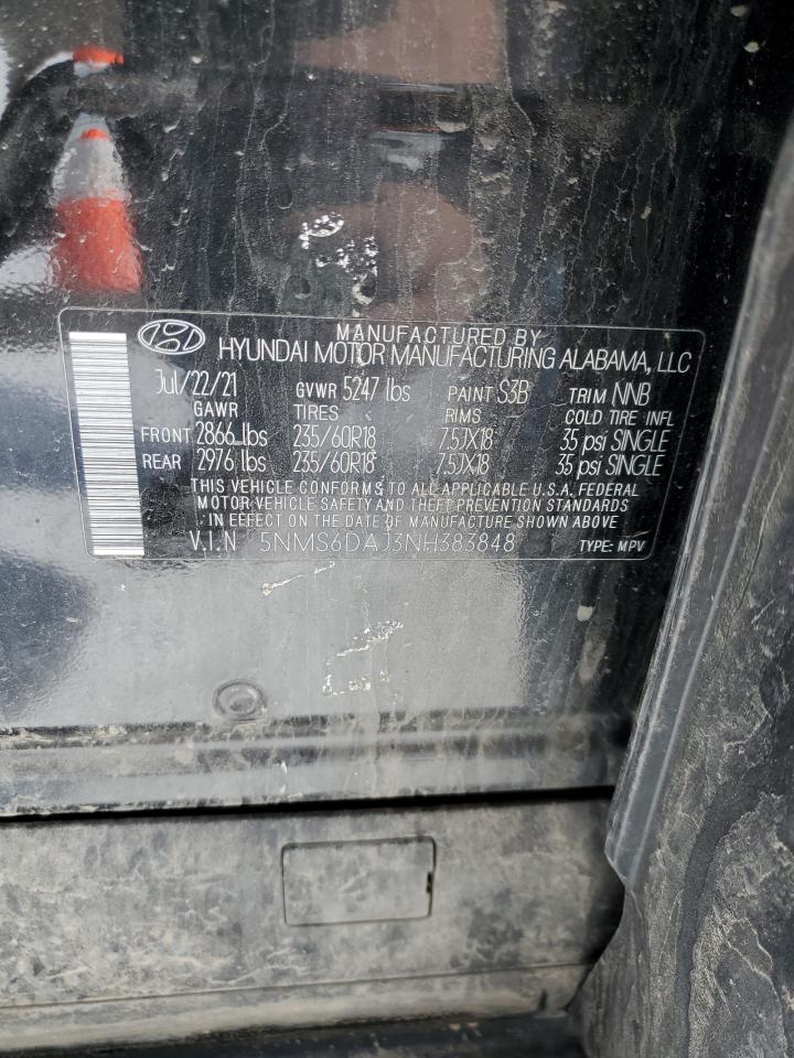 2022 HYUNDAI SANTA FE SEL VIN:5NMS6DAJ3NH383848