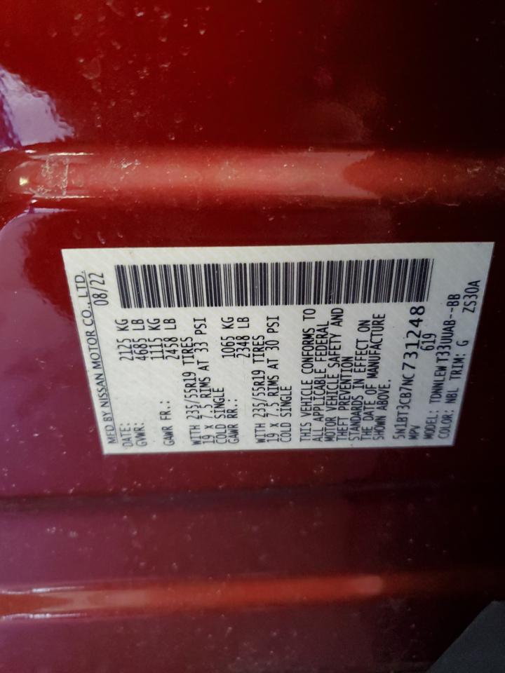 2022 NISSAN ROGUE SL VIN:5N1BT3CB7NC731248