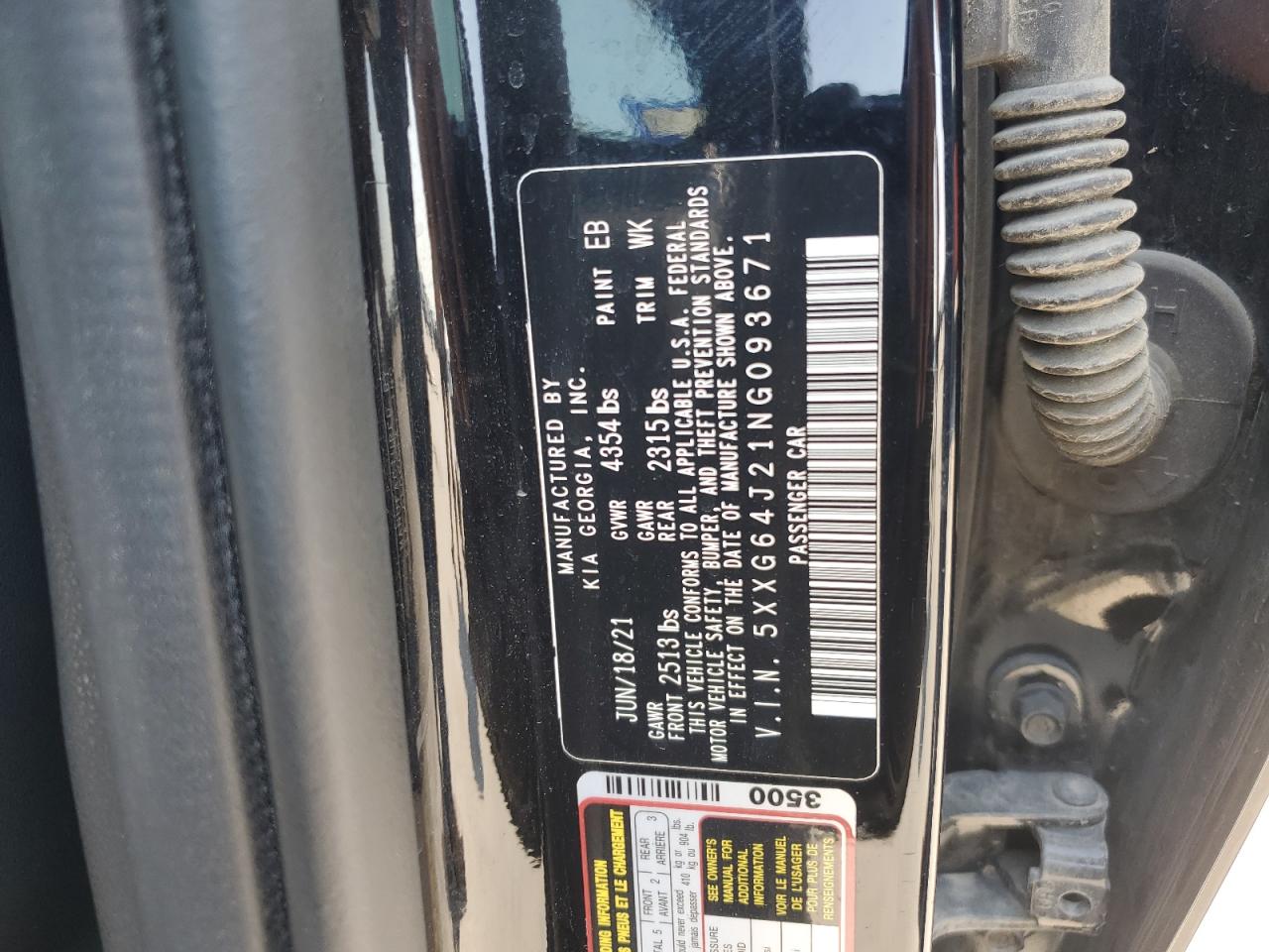 2022 KIA K5 GT LINE VIN:5XXG64J21NG093671