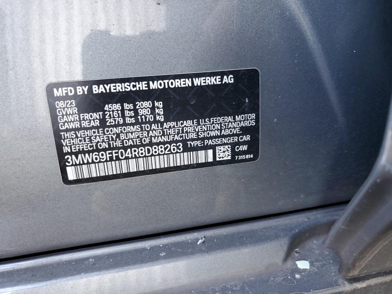 2024 BMW 330I VIN:3MW69FF04R8D88263