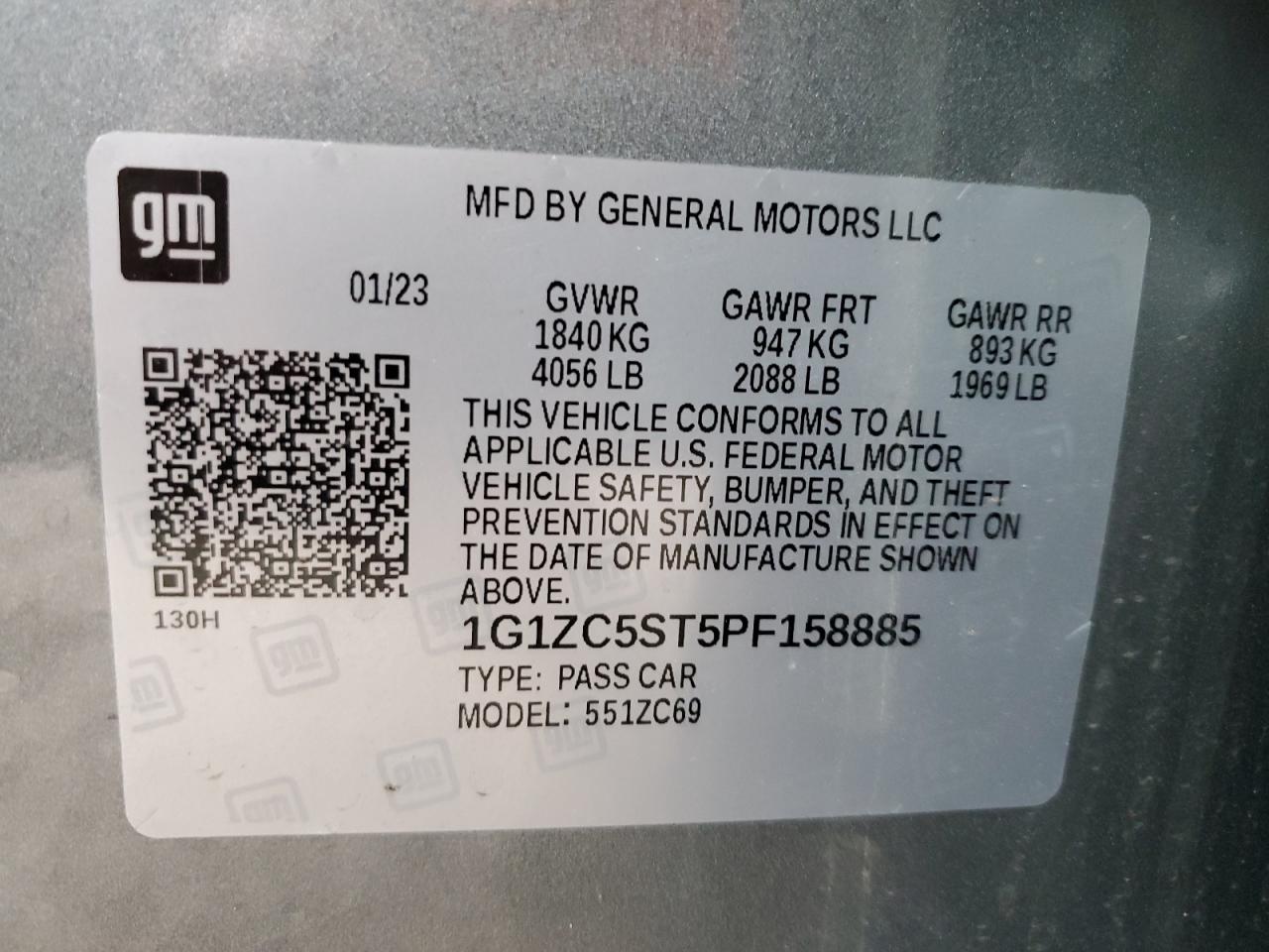 2023 CHEVROLET MALIBU LS VIN:1G1ZC5ST5PF158885