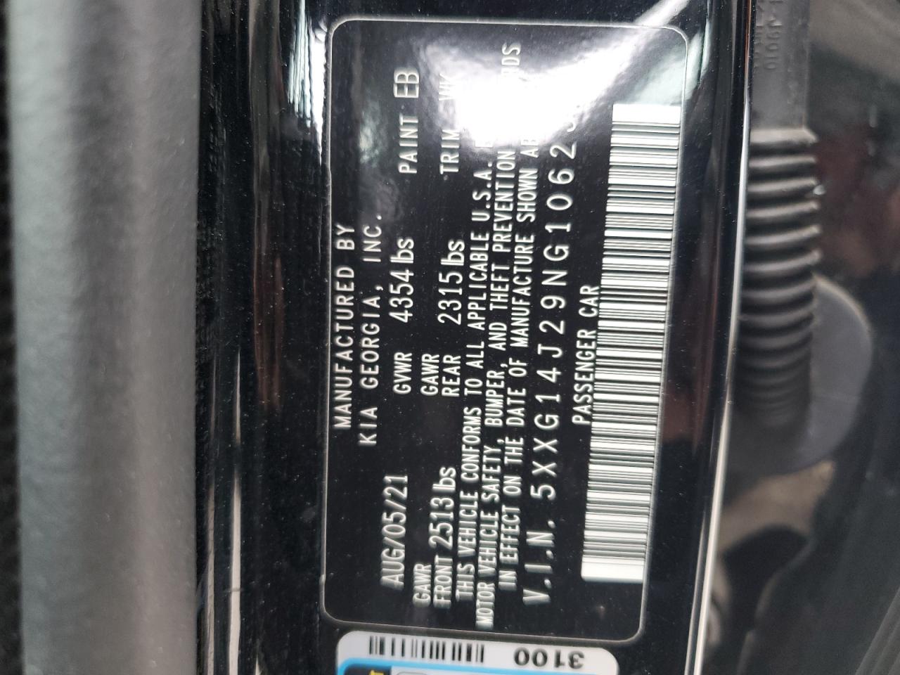 2022 KIA K5 LXS VIN:5XXG14J29NG106231