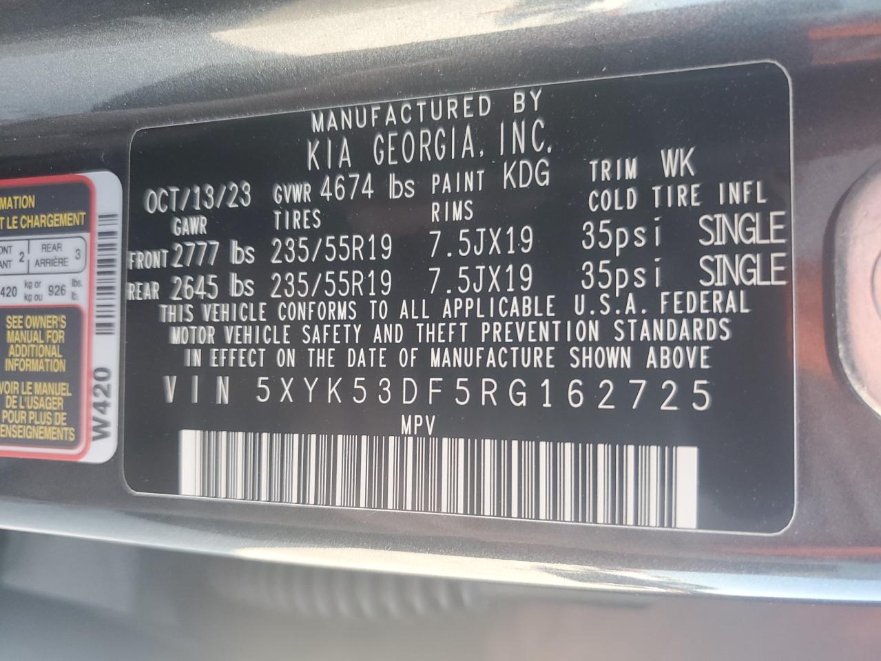 2024 KIA SPORTAGE SX PRESTIGE VIN:5XYK53DF5RG162725