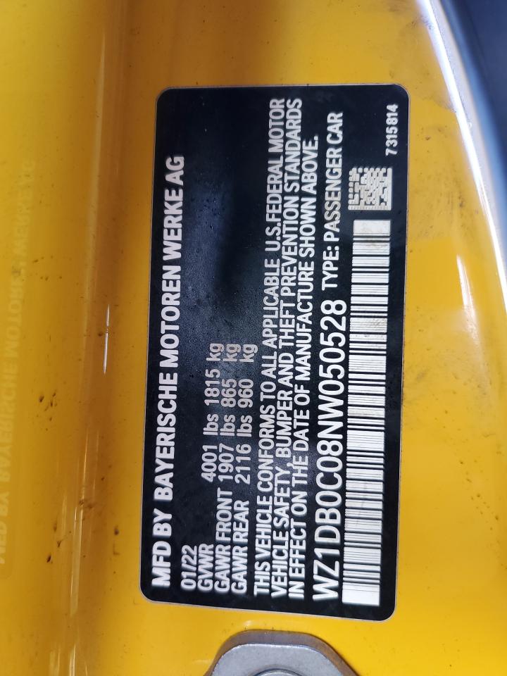 2022 TOYOTA SUPRA BASE VIN:WZ1DB0C08NW050528