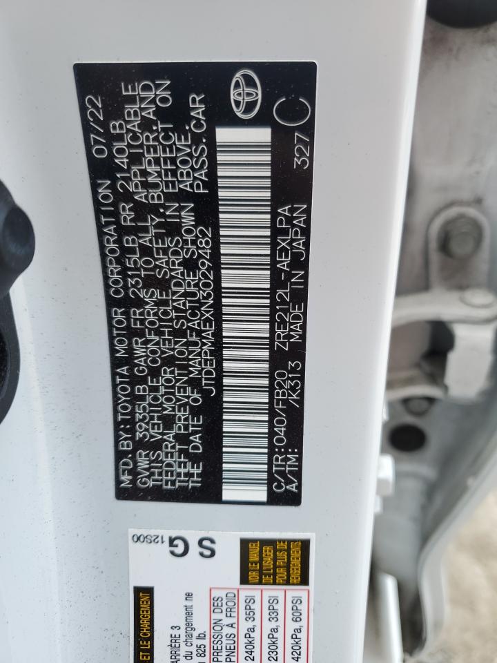 2022 TOYOTA COROLLA LE VIN:JTDEPMAEXN3029482