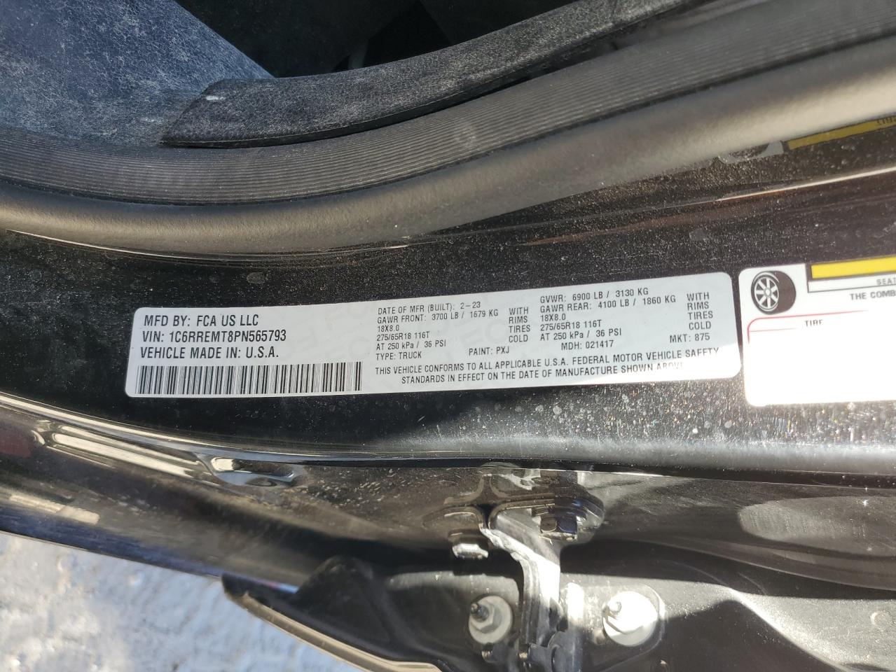 2023 RAM 1500 BIG HORN/LONE STAR VIN:1C6RREMT8PN565793