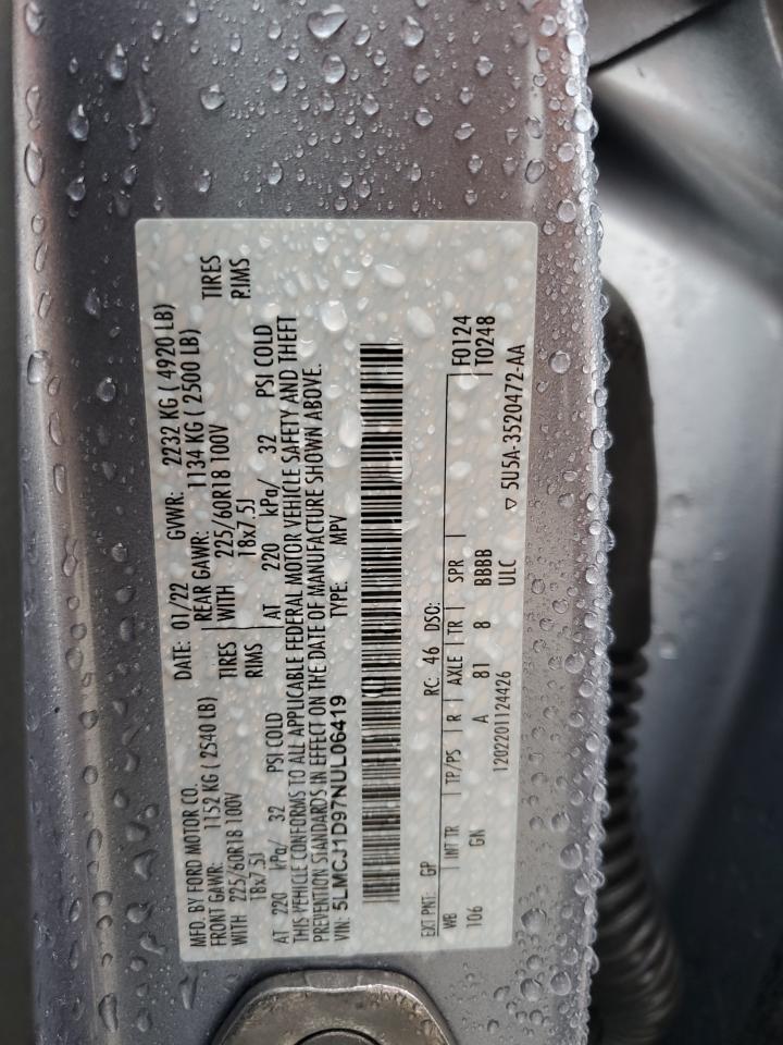 2022 LINCOLN CORSAIR  VIN:5LMCJ1D97NUL06419