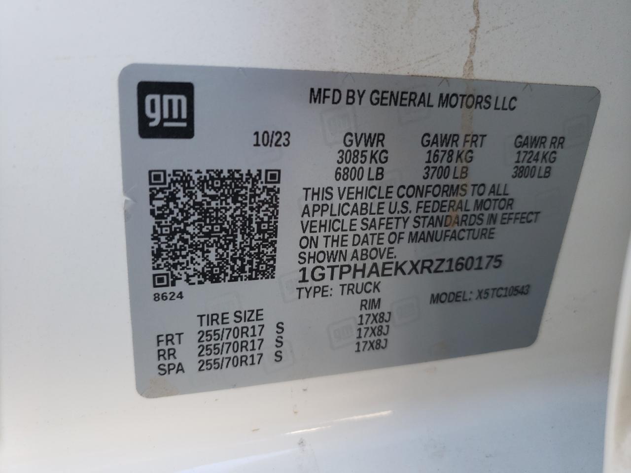 2024 GMC SIERRA C1500 VIN:1GTPHAEKXRZ160175
