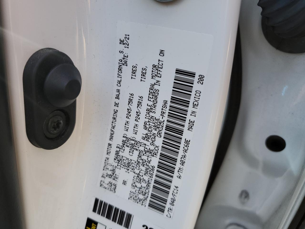2022 TOYOTA TACOMA DOUBLE CAB VIN:3TMAZ5CN9NM168366