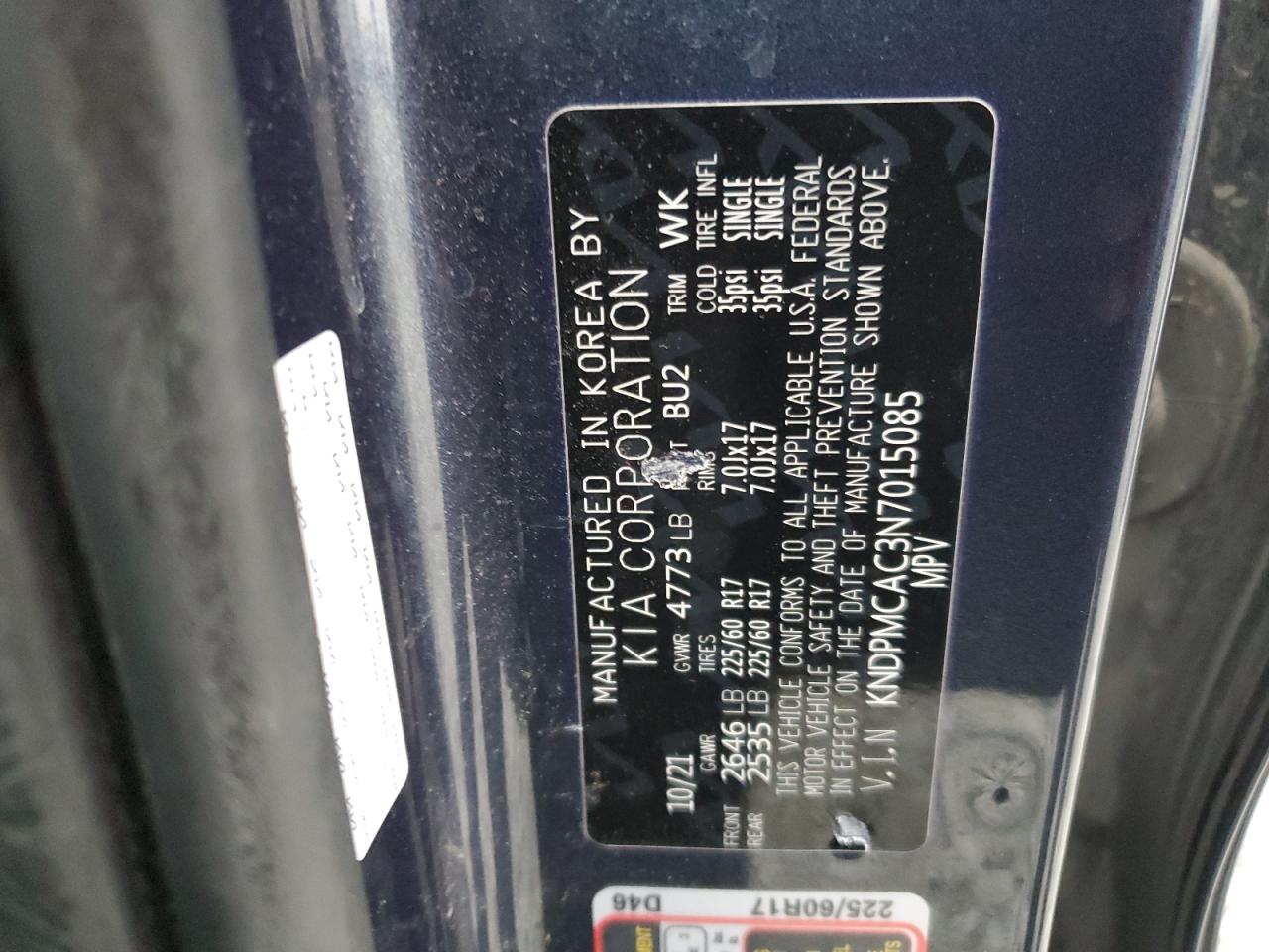 2022 KIA SPORTAGE LX VIN:KNDPMCAC3N7015085