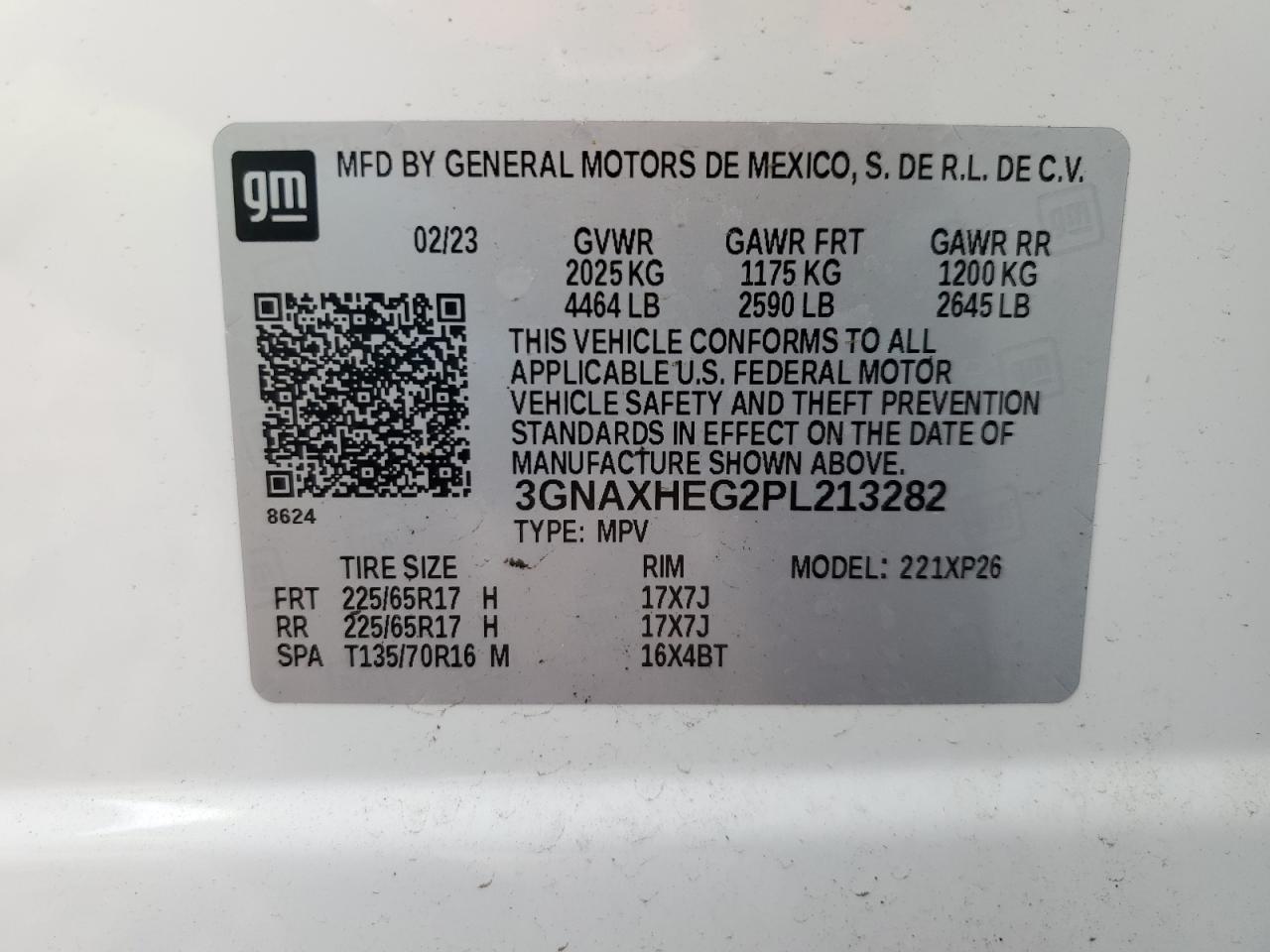 2023 CHEVROLET EQUINOX LS VIN:3GNAXHEG2PL213282