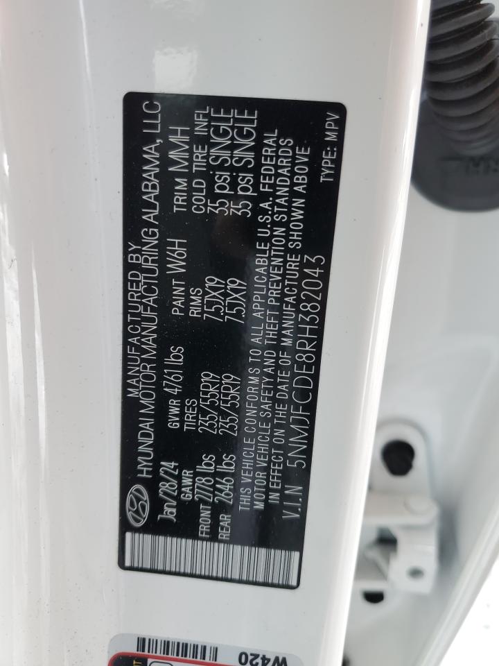 2024 HYUNDAI TUCSON SEL VIN:5NMJFCDE8RH382043