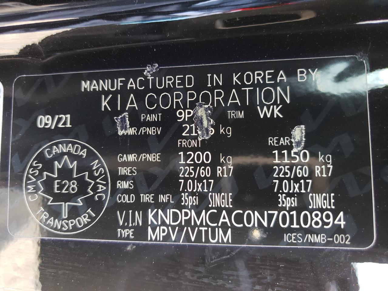 2022 KIA SPORTAGE LX VIN:KNDPMCAC0N7010894