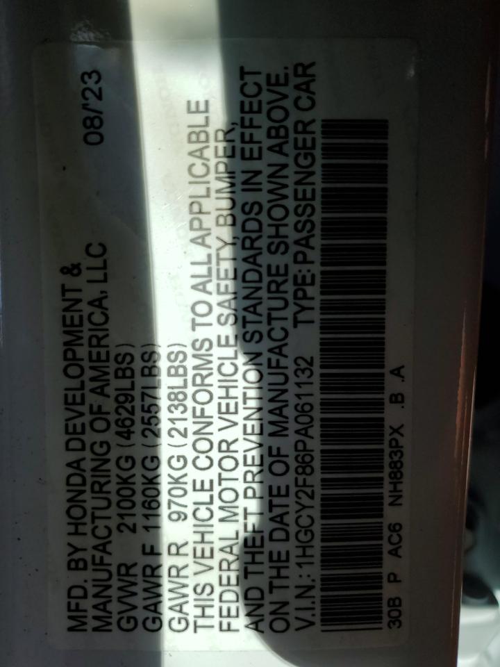 2023 HONDA ACCORD TOURING HYBRID VIN:1HGCY2F86PA061132