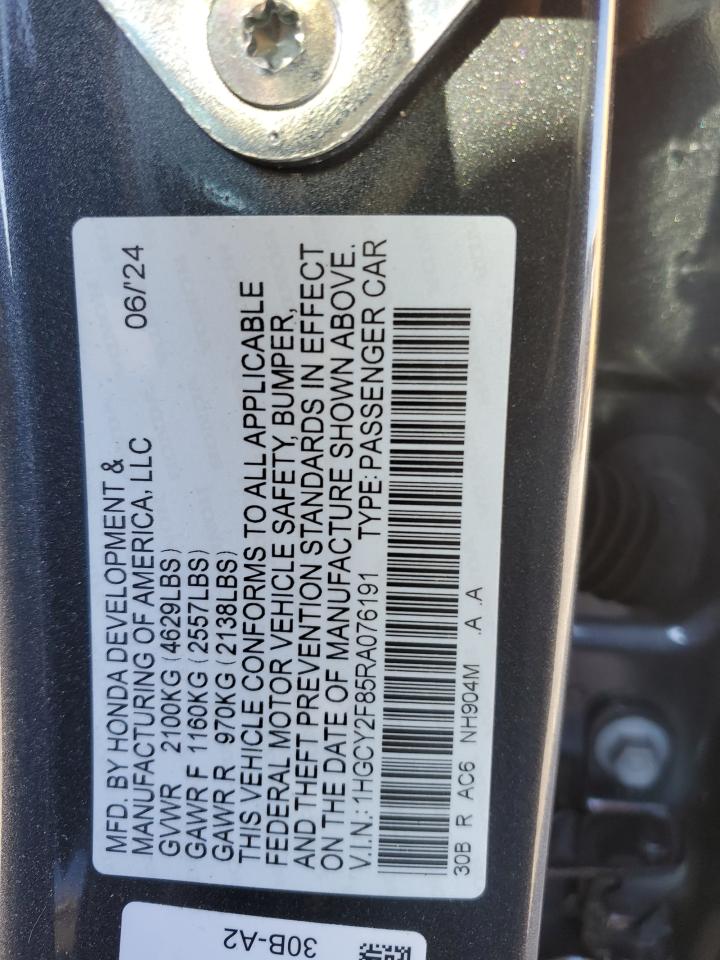 2024 HONDA ACCORD TOURING HYBRID VIN:1HGCY2F85RA076191