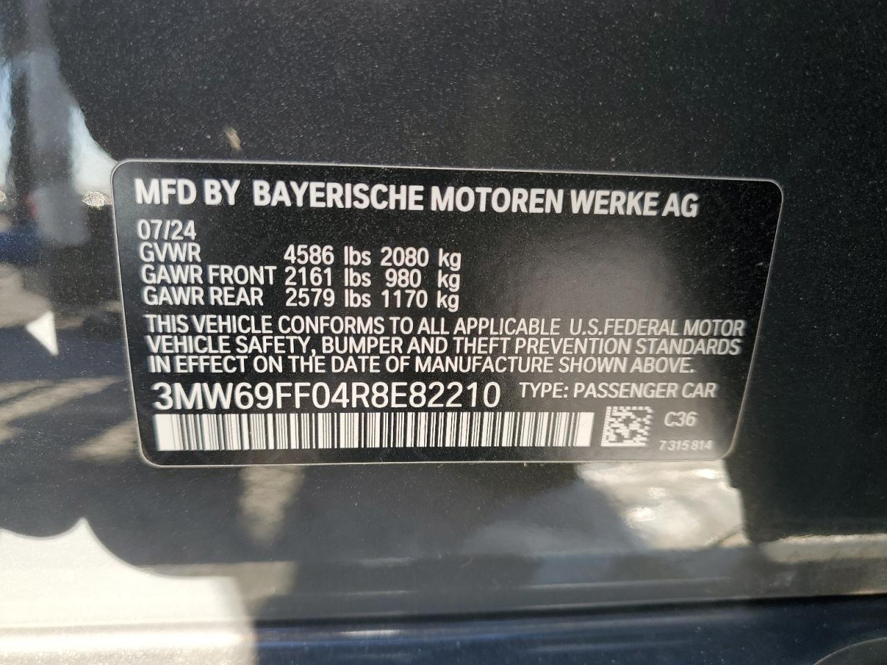 2024 BMW 330I  VIN:3MW69FF04R8E82210